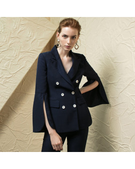 春秋新款时尚喇叭袖西装外套女士设计感职业装双排扣修身正装套装 春秋新款时尚喇叭袖西装外套女士设计感职业装双排扣修身正装套装